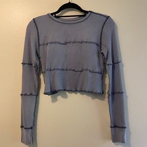 UO Periwinkle Cropped Waffle Long Sleeve